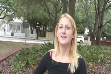 Teen blonde is dared to flash her tits on a summer day
