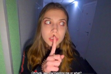 We fucked in the stairwell while parents are at home - Cum in panties and put them on - POV 4K